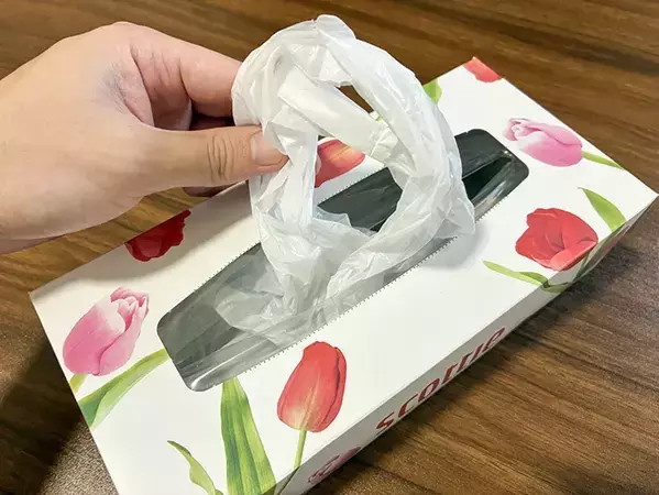 『ティッシュの箱』1個で整理がラクに！　袋を「入れるだけ」の裏ワザ