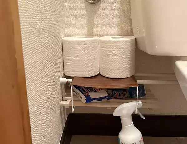100均のディッシュラックは『便器裏』に置くと便利　トイレグッズをおしゃれに収納できる