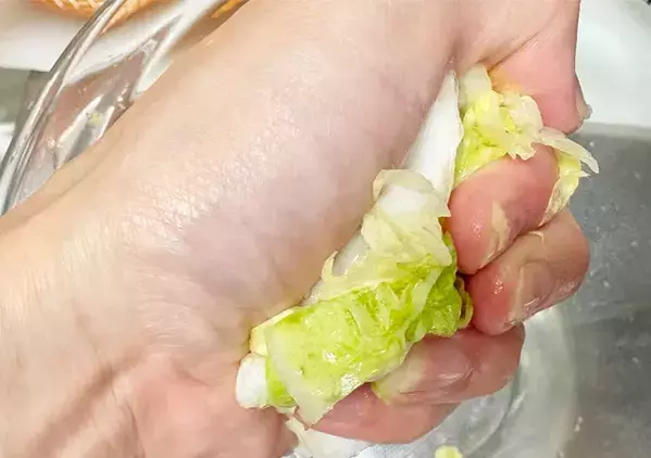 塩もみした白菜に和えるだけ　味つけに入れたのは「コク旨」「1玉食べちゃう」