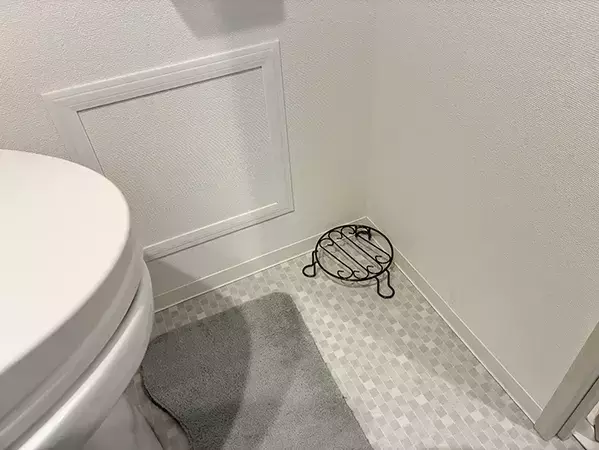 便器そばで100均『フラワースタンド』を使うとスッキリ！　トイレ用品の便利な『浮かせる収納術』【2選】