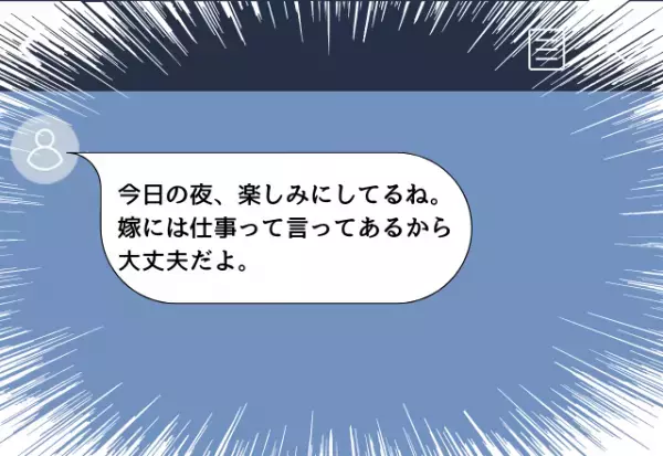 夫から届いたメッセージ「嫁には仕事って言ってあるから…！」浮気相手との密会が発覚！？→嘘をついて浮気する夫にウンザリ…