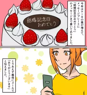 結婚記念日に義母からケーキの贈り物♡感謝を伝えると…⇒【衝撃の返信】を見て正直引いた…！