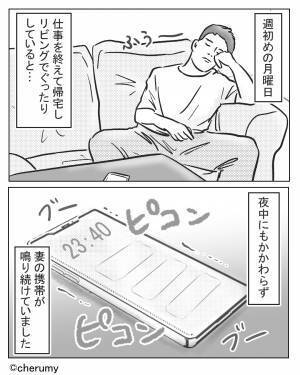 夜中に鳴り響く妻の携帯！？『仕事のはずなのに…』⇒携帯に隠された【真っ赤な嘘】に夫の嘆きが止まらない…！