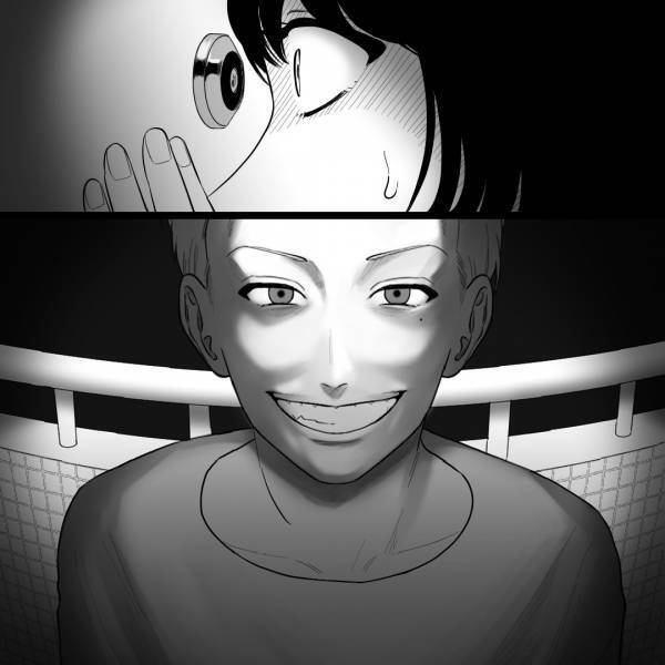 家のドアの外から“物音”が聞こえた。確認しに行くと…→ドアスコープから見えた『恐怖の光景』に絶句…！【漫画】