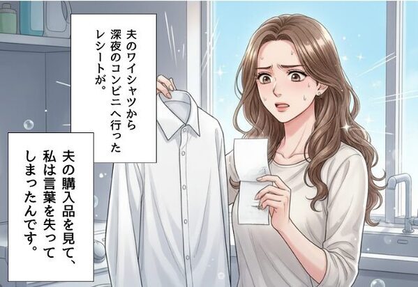 夫の出張翌日、ワイシャツから“レシート”を発見。直後⇒深夜1時コンビニでの【購入品】を見た妻が息を呑んだワケ。