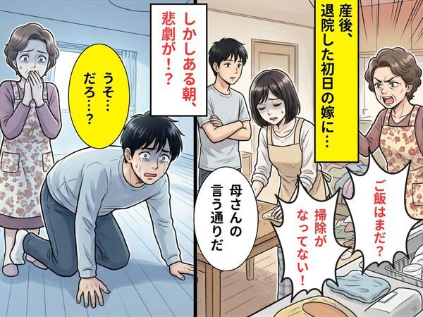 難産で“安静を要する”嫁を…コキ使う義母と、容認する夫。ある朝⇒夫「うそ…だろ…？」まさかの【不幸】を招いた話