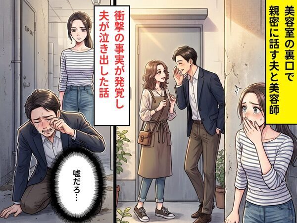 美容室の裏口で親密に話しているのは…夫と美容師！？しかし後日⇒【衝撃の事実】が発覚し夫が泣き出した話