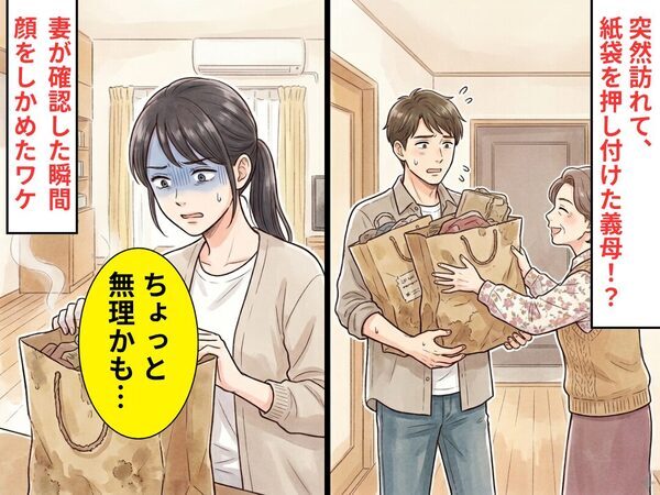 突然義母が訪問してきて…”大きな紙袋”を押し付けてきた！？だが⇒妻が確認した瞬間「ちょっと無理かも…」顔をしかめたワケ