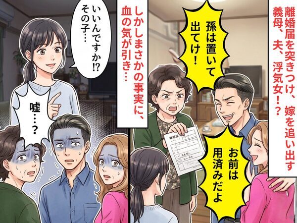 離婚届を突きつけ…義母「孫は置いて出てけ！」しかし⇒嫁「いいんですか！？その子…」まさかの事実に「嘘…？」