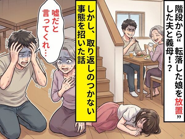 階段から“転落した娘を放置”した夫と義母！？しかし⇒夫「嘘だと言ってくれ…」取り返しのつかない事態を招いた話