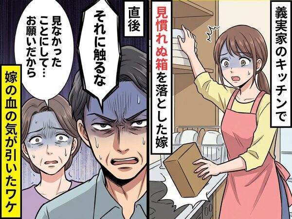 義実家のキッチンで【見慣れぬ箱】を落とした嫁。義父「それに触るな」⇒直後、嫁の血の気が引いたワケ