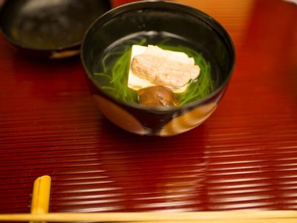Kaiseki Meal. Japanese clear Duck soup. Close Up View.