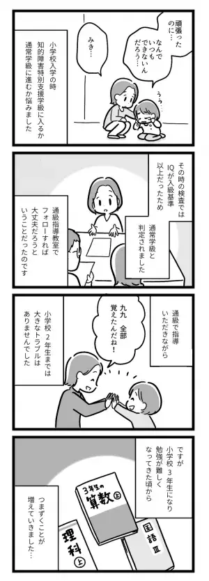 小4娘の「学習の壁」。終わらない宿題に涙…つらそうな後ろ姿に母は…【マンガ発達障害の子どもと私たち／みき編第1話】の画像