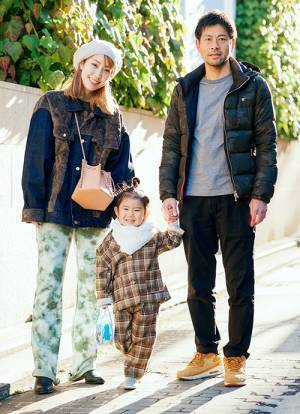 柄アイテムを主役にしたブラウン×グリーンの冬コーデ