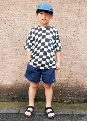 キッズコーデはや断然ザラ推し！チェッカー柄Tシャツ×キャップで元気いっぱいに♪