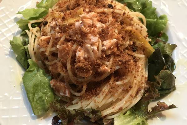 第143飯「サーモンのホイル焼きパスタ」