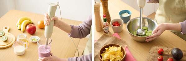 【離乳食もスムージーも、お菓子作りにも】1台5役、おしゃれなくすみ系カラーのハンドブレンダーが新登場！