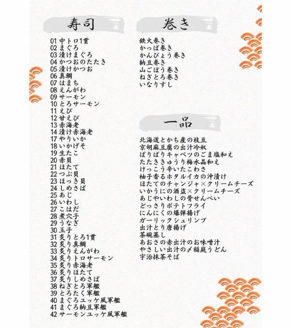 中トロやマグロ、サーモン、甘エビ…【こだわり寿司の食べ放題！】本格寿司＋充実サイドメニュー120分5,400円（税抜）プラン