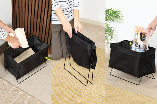 こういうのを待ってた！来客時の「荷物どこ置く？」を解決！超コンパクトに畳める“浮く”荷物収納が新登場