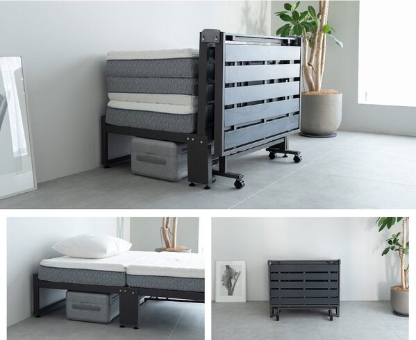 狭い部屋に奇跡の余白が生まれる！三つ折りマットレスの収納性を120％活かす専用ベッドが誕生。