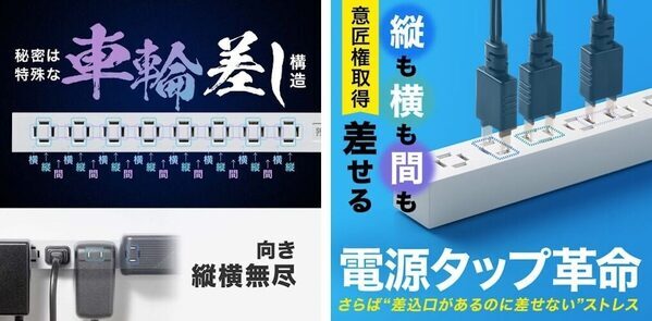 思ってるよりアリ！ナイス！「ACアダプタがじゃまで隣が使えない」問題解決！縦横どこからでも差せる新発想タップが登場