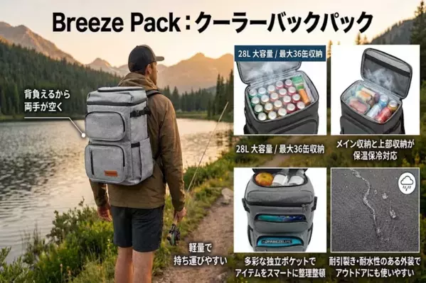 28L・36缶収納で両手はフリー。背負うだけで冷たいまま運べる「Breeze Pack」が先行販売開始！