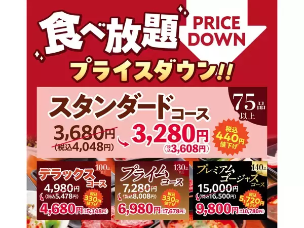 【最大5,720円値下げ！】安楽亭が食べ放題とグランドメニューをプライスダウン！グッとお得に