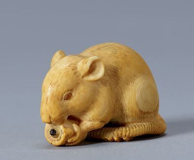 蝋燭に鼠根付線刻銘「岡友」京都国立博物館蔵（特集展示「子づくし」）