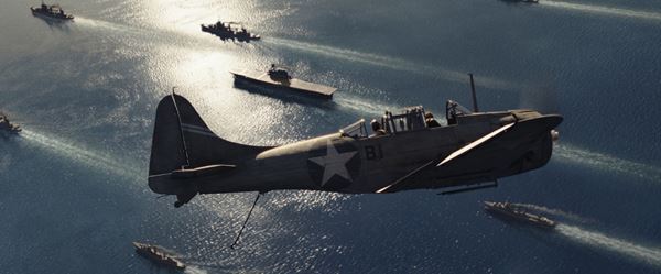 空母エンタープライズ＆地球上に一機の爆撃機登場　『ミッドウェイ』メイキング映像公開