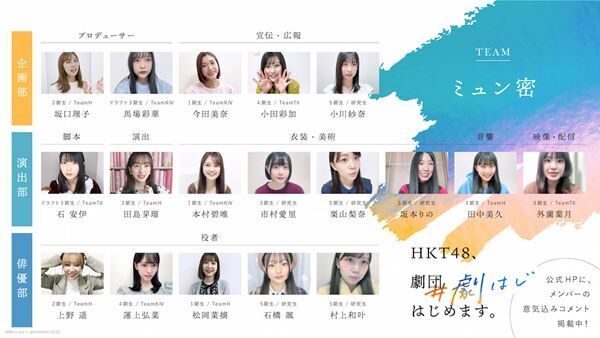 企画・演出・広報・俳優……全てHKT48メンバーが担当　オンライン演劇公演『HKT48、劇団はじめます。』上演作品決定