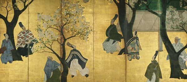 重要美術品《桜下蹴鞠図屏風》（右隻）日本・江戸時代17世紀 根津美術館蔵