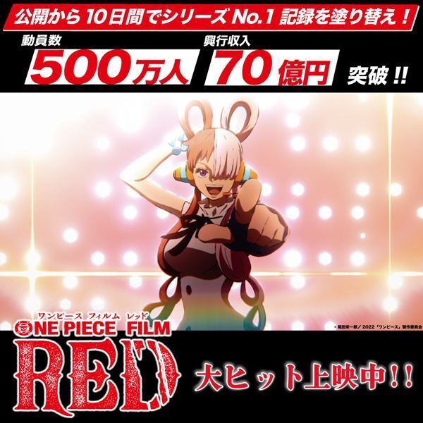『ONE PIECE FILM RED』シリーズ史上最高の動員・興行収入を記録中　主題歌＆劇中歌もApple Musicのランキングを独占