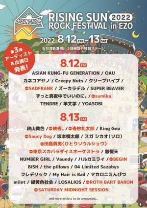 『RISING SUN ROCK FESTIVAL』第3弾出演アーティスト＆出演日発表