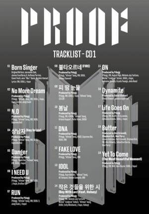 BTS新アルバム『Proof』全トラックリスト公開、CD3枚目にデモ音源やファンソング「For Youth」収録