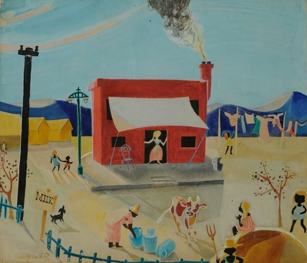 秋岡芳夫《赤い家》1948年、目黒区美術館蔵