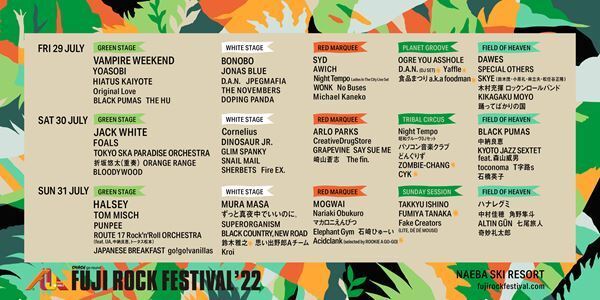 『FUJI ROCK FESTIVAL '22』鈴木雅之が初登場　復活の深夜RED MARQUEEにYaffle、Night Tempoらが出演
