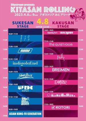 トリはアジカンとクリープハイプ　『KITASAN ROLLING 2023』タイムテーブル発表