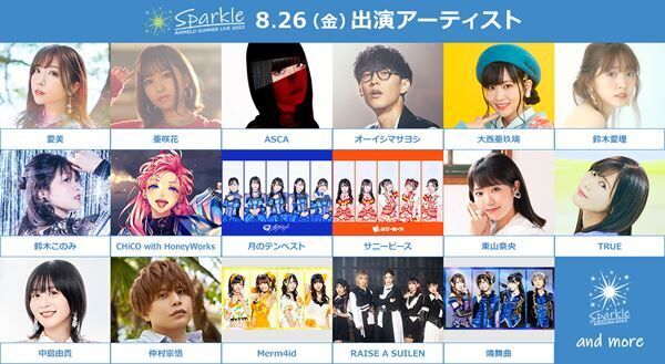 『Animelo Summer Live 2022 -Sparkle-』8月26日(金) 出演アーティスト (c)Animelo Summer Live 2022