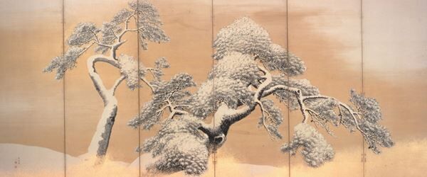 国宝《雪松図屏風》(左隻)円山応挙筆 江戸時代・18世紀 三井記念美術館蔵