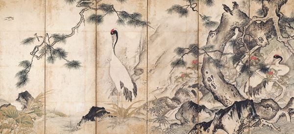 重要文化財《四季花鳥図屏風》（右隻） 雪舟筆 京都国立博物館蔵 室町時代（15世紀）