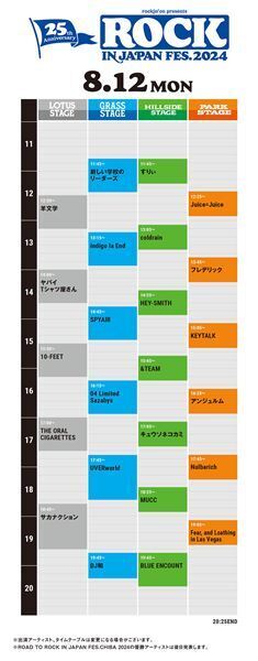 Vaundy、あいみょん、星野源らが出演『ROCK IN JAPAN FESTIVAL 2024』蘇我会場のタイムテーブル発表