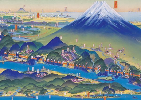 肉筆画《富士身延鉄道沿線名所鳥瞰図》（部分）昭和3（1928）年堺市博物館蔵