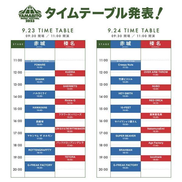 G-FREAK FACTORY主宰『山人音楽祭 2023』タイムテーブル発表