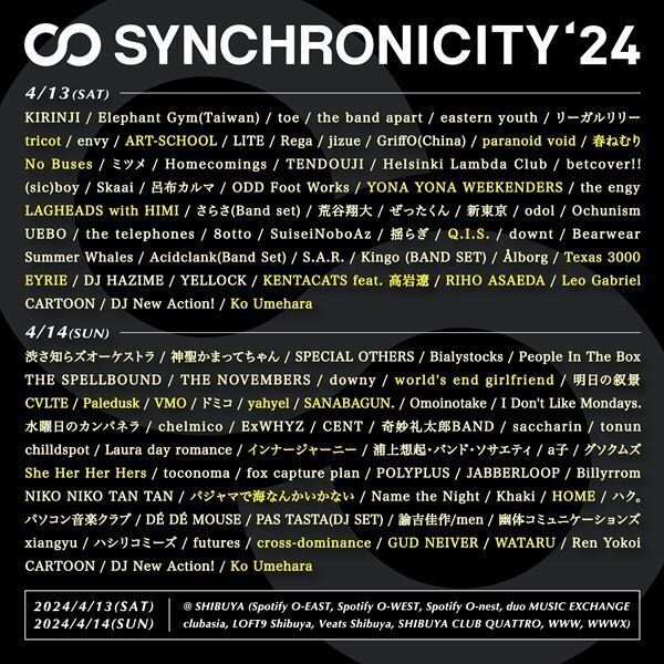 『SYNCHRONICITY’24』最終ラインナップ発表　tricot、SANABAGUN.、インナージャーニーら26組出演決定