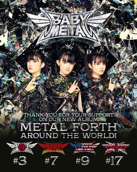 BABYMETAL、最新AL『METAL FORTH』が全米アルバムチャート初登場9位を記録　日本人グループで史上初のTOP10入りの快挙