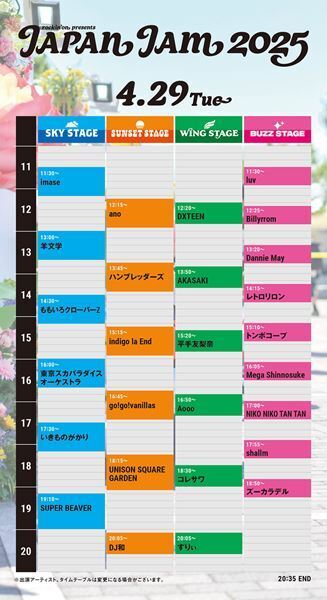 『JAPAN JAM 2025』タイムテーブル発表　第4次抽選先行受付もスタート