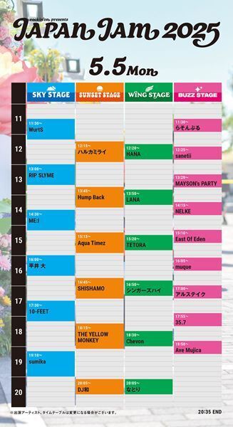『JAPAN JAM 2025』タイムテーブル発表　第4次抽選先行受付もスタート