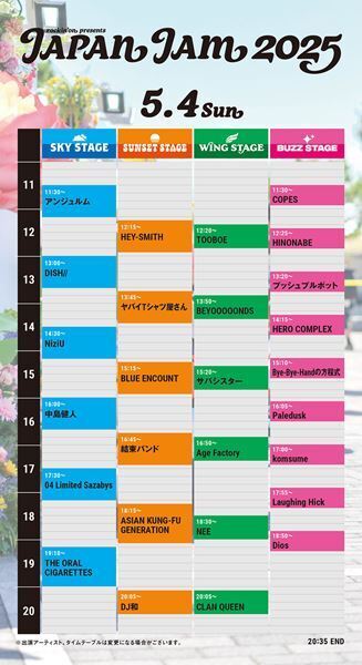 『JAPAN JAM 2025』タイムテーブル発表　第4次抽選先行受付もスタート