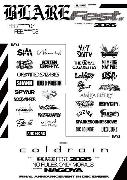 coldrain主催フェス『BLARE FEST. 2026』第2弾出演アーティストでLiSA、SPYAIRらの出演発表　日割りも公開