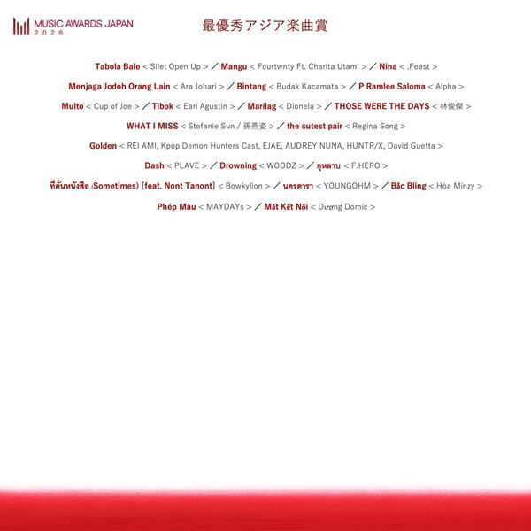 国際音楽賞『MUSIC AWARDS JAPAN 2026』エントリー作品発表　最優秀楽曲にミセス「ダーリン」、藤井風「Prema」など